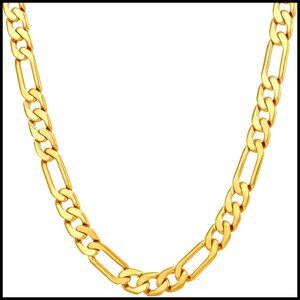 Flat Figaro Chain Necklace 24k Gold Plated Elegant Minimal Classic Jewelry